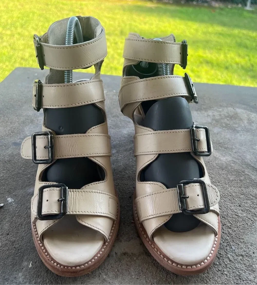 Freebird by Steven Quail Multi Buckle Heels Beige Size 8